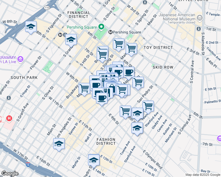map of restaurants, bars, coffee shops, grocery stores, and more near in Los Angeles