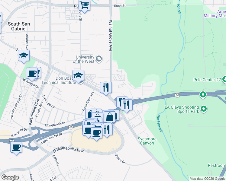 map of restaurants, bars, coffee shops, grocery stores, and more near 1026 Walnut Grove Avenue in Rosemead