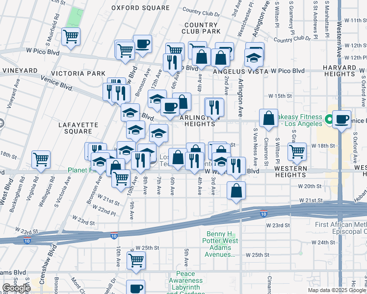 map of restaurants, bars, coffee shops, grocery stores, and more near 1701 5th Avenue in Los Angeles