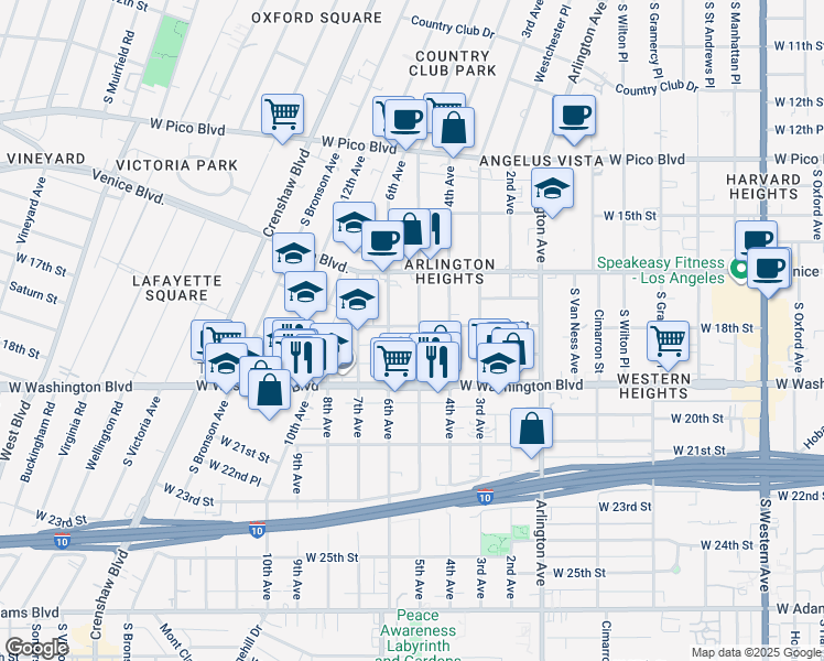 map of restaurants, bars, coffee shops, grocery stores, and more near 1701 5th Avenue in Los Angeles