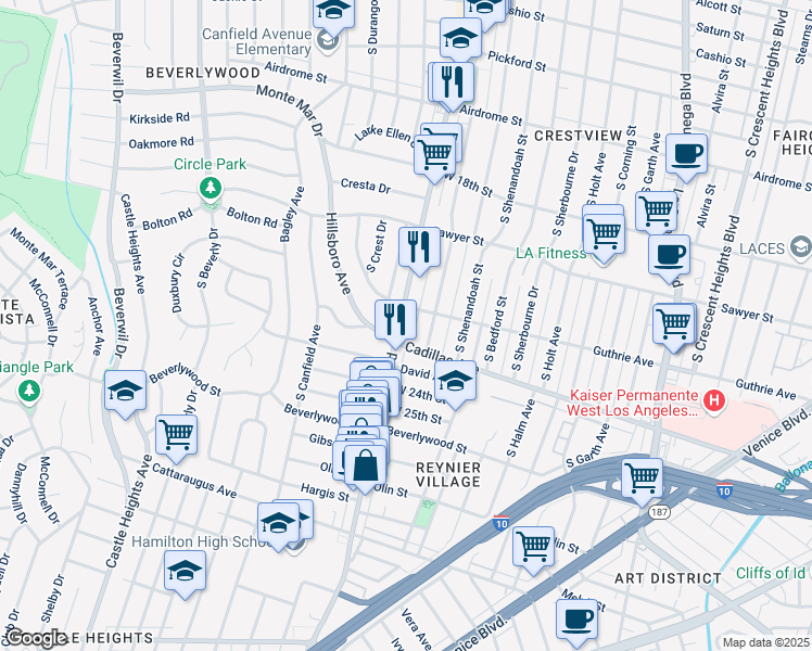 map of restaurants, bars, coffee shops, grocery stores, and more near in Los Angeles