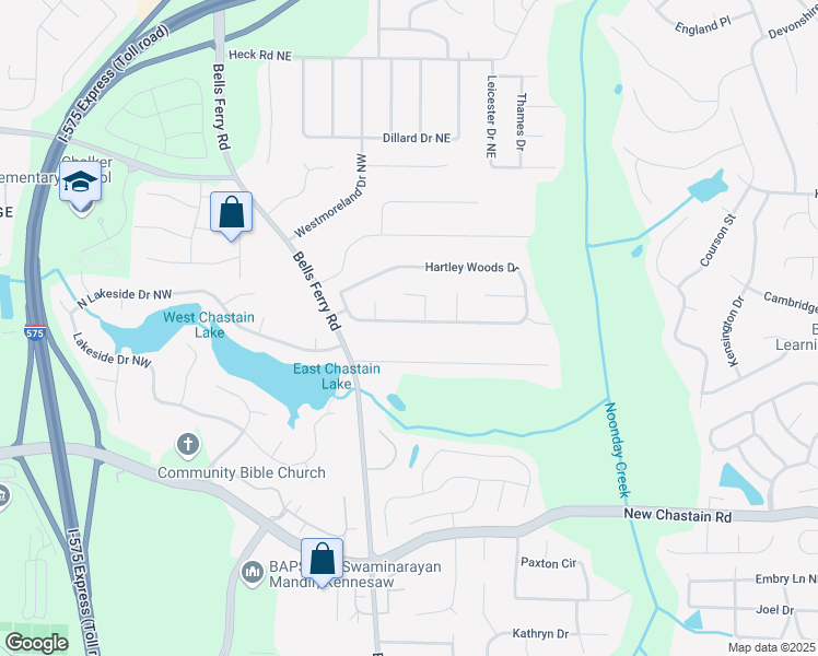 map of restaurants, bars, coffee shops, grocery stores, and more near 18 Hartley Woods Drive in Kennesaw