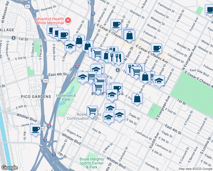 map of restaurants, bars, coffee shops, grocery stores, and more near in Los Angeles