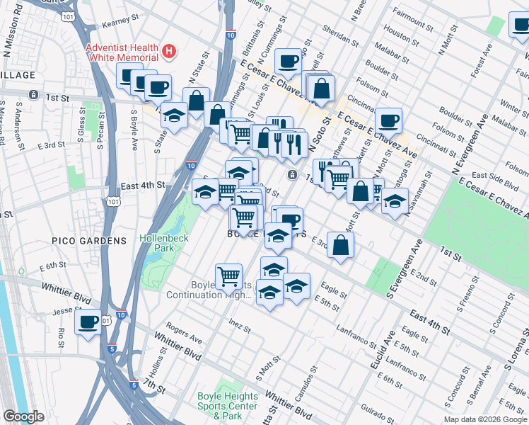 map of restaurants, bars, coffee shops, grocery stores, and more near in Los Angeles