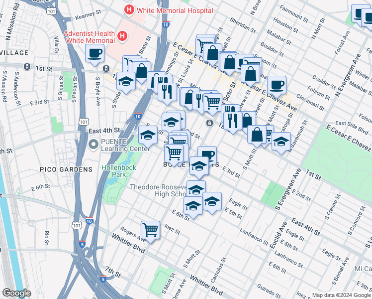map of restaurants, bars, coffee shops, grocery stores, and more near in Los Angeles