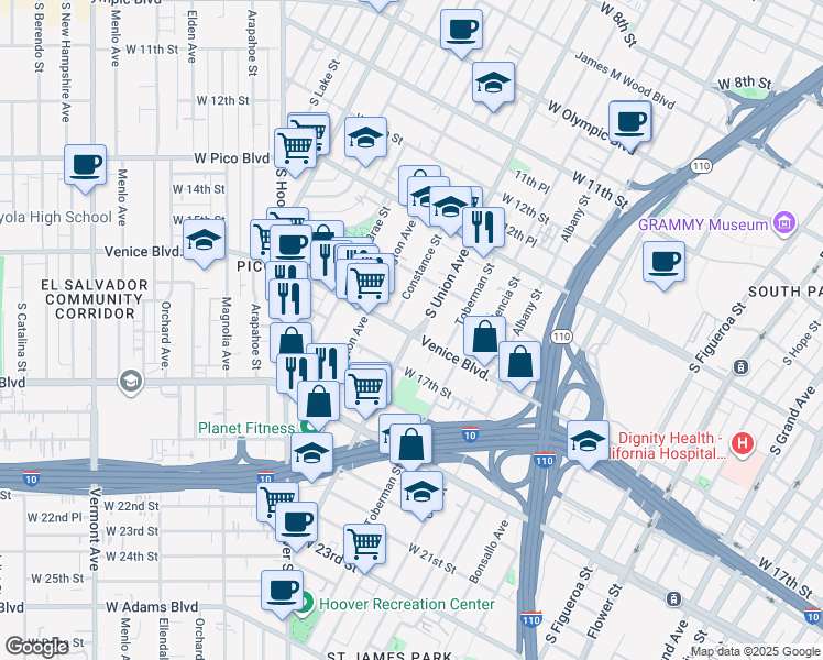 map of restaurants, bars, coffee shops, grocery stores, and more near in Los Angeles