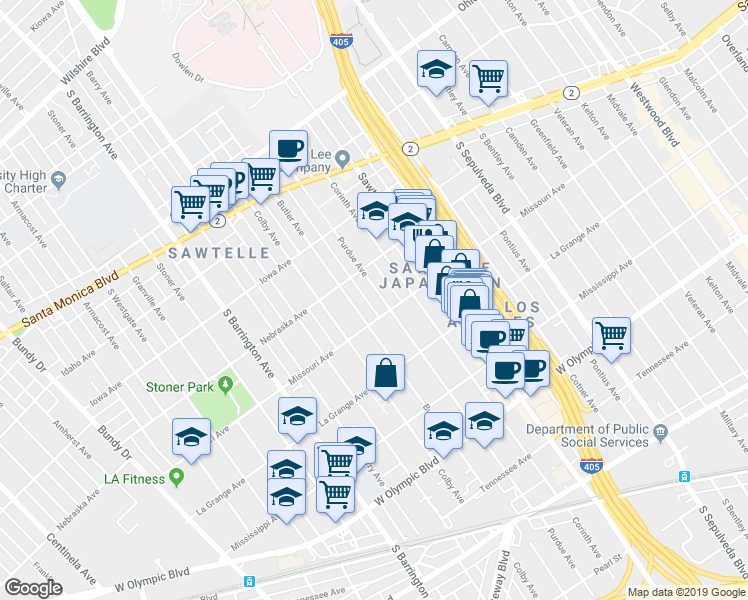 map of restaurants, bars, coffee shops, grocery stores, and more near in Los Angeles