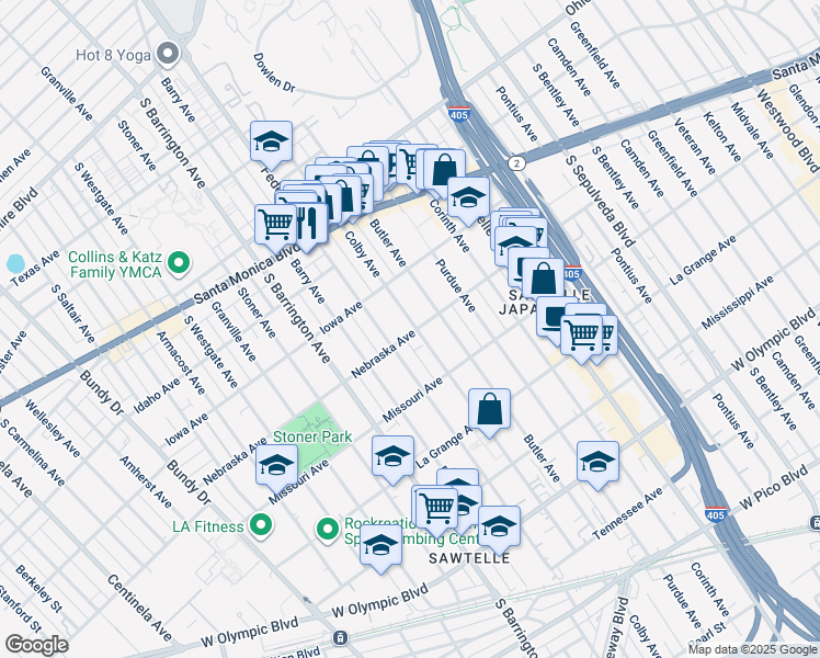 map of restaurants, bars, coffee shops, grocery stores, and more near 1810 Federal Avenue in Los Angeles