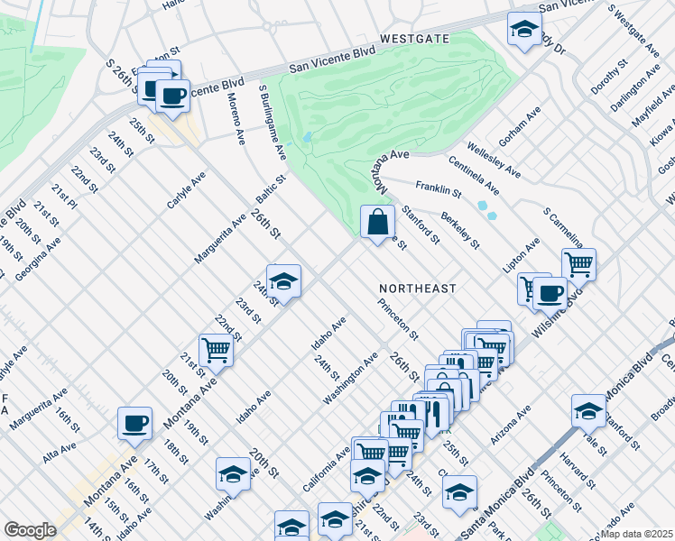 map of restaurants, bars, coffee shops, grocery stores, and more near in Santa Monica