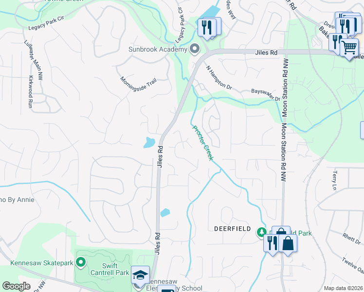 map of restaurants, bars, coffee shops, grocery stores, and more near 3931 McGuire Way in Kennesaw