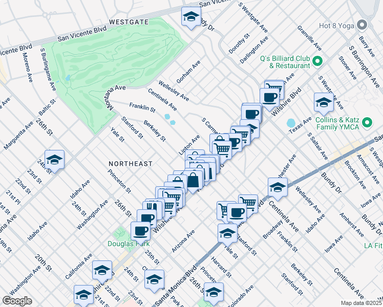 map of restaurants, bars, coffee shops, grocery stores, and more near 1124 Berkeley Street in Santa Monica