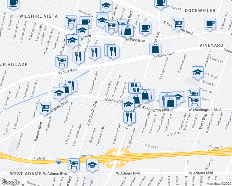 map of restaurants, bars, coffee shops, grocery stores, and more near 18541/2 South Sycamore Avenue in Los Angeles