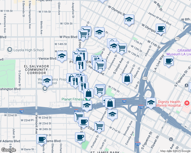 map of restaurants, bars, coffee shops, grocery stores, and more near 1134 West 17th Street in Los Angeles