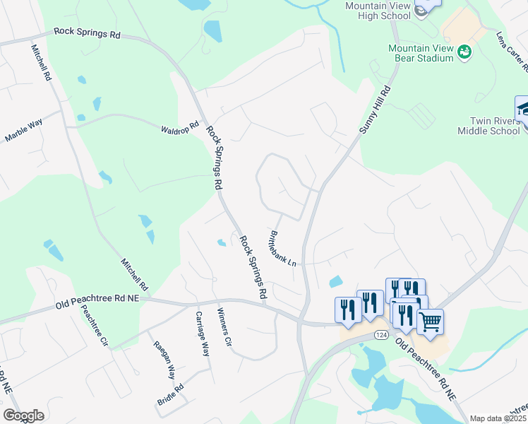 map of restaurants, bars, coffee shops, grocery stores, and more near 2045 Charleston Oak Circle in Lawrenceville