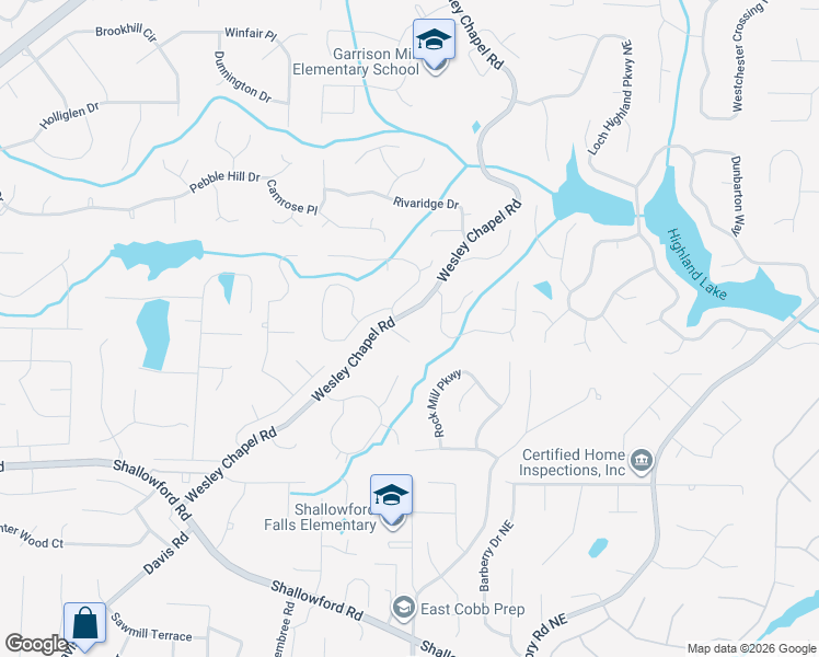 map of restaurants, bars, coffee shops, grocery stores, and more near 3830 Wesley Chapel Road in Marietta