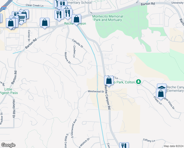 map of restaurants, bars, coffee shops, grocery stores, and more near 1626 Walter Court in Colton