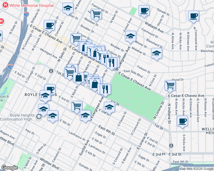 map of restaurants, bars, coffee shops, grocery stores, and more near 2929 Michigan Avenue in Los Angeles