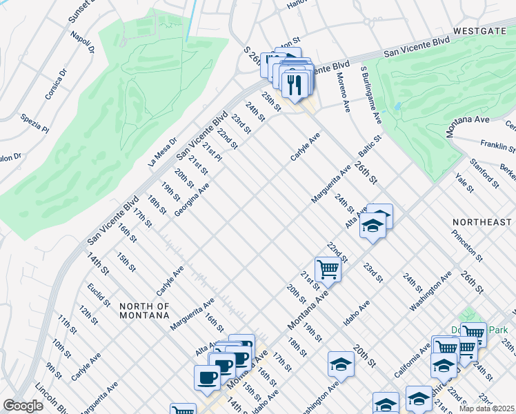 map of restaurants, bars, coffee shops, grocery stores, and more near 416 21st Place in Santa Monica