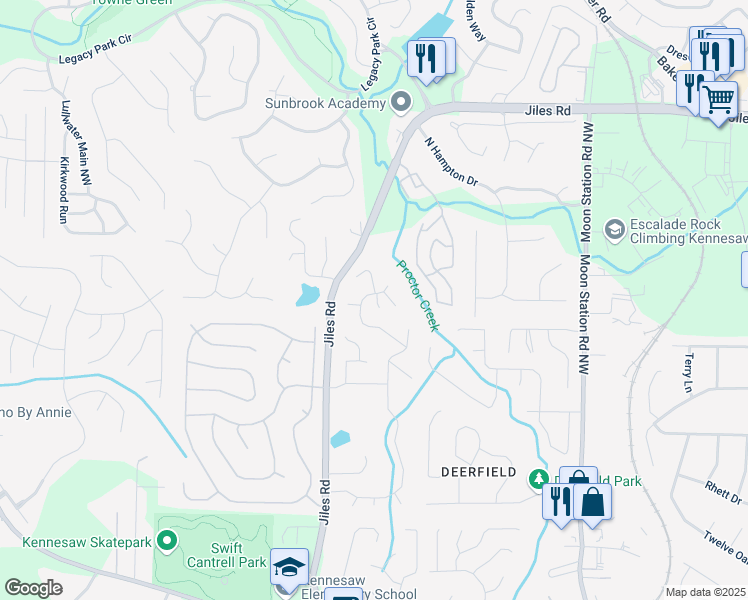 map of restaurants, bars, coffee shops, grocery stores, and more near 3931 McGuire Way in Kennesaw