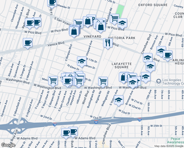 map of restaurants, bars, coffee shops, grocery stores, and more near 4508 Saturn Street in Los Angeles