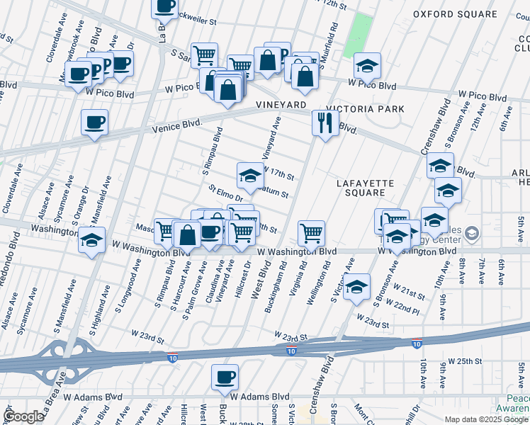 map of restaurants, bars, coffee shops, grocery stores, and more near 4547 Saint Elmo Drive in Los Angeles