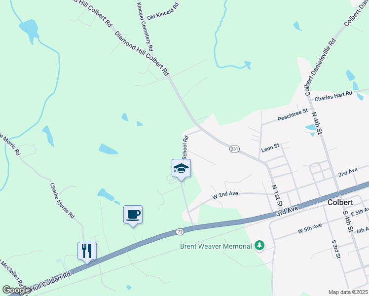 map of restaurants, bars, coffee shops, grocery stores, and more near 471 Colbert School Road in Colbert