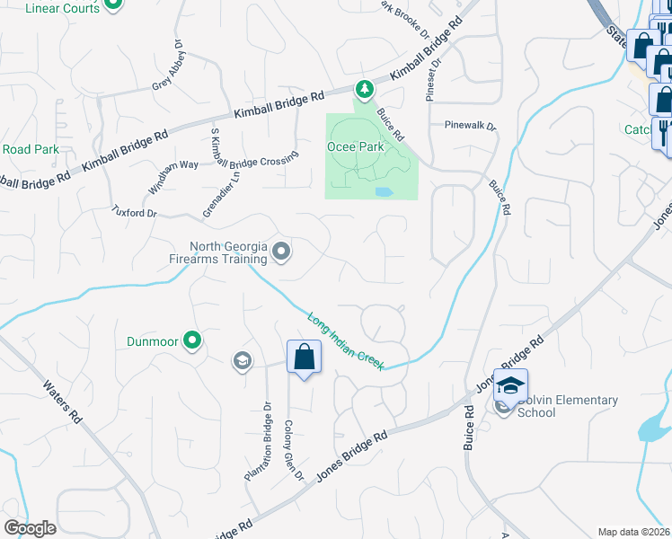 map of restaurants, bars, coffee shops, grocery stores, and more near 115 Lambdin Lane in Alpharetta
