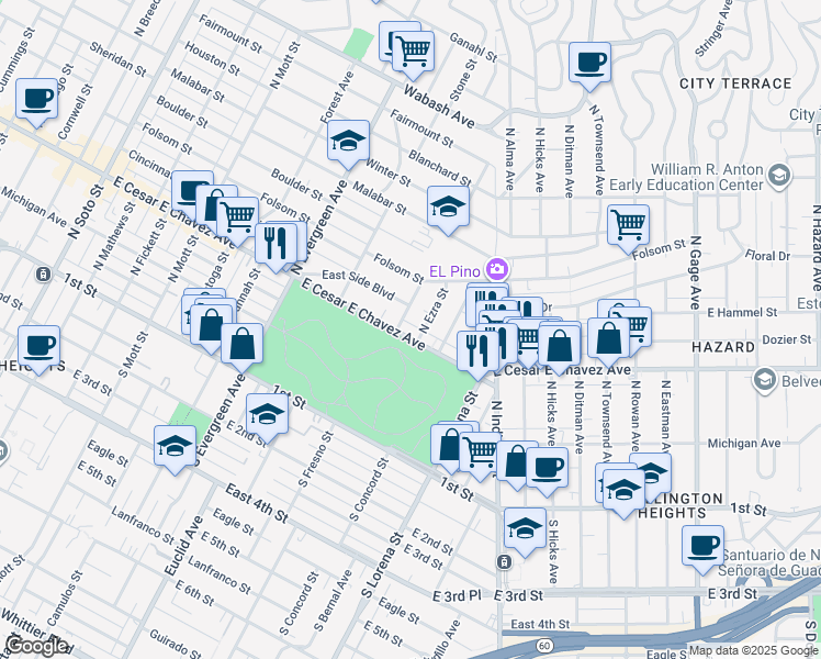 map of restaurants, bars, coffee shops, grocery stores, and more near 434 North Fresno Street in Los Angeles
