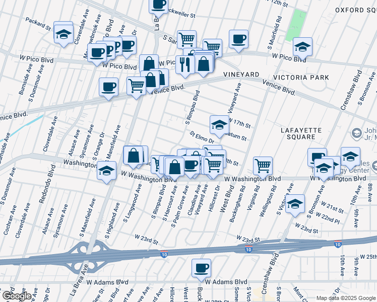 map of restaurants, bars, coffee shops, grocery stores, and more near 4724 West 18th Street in Los Angeles