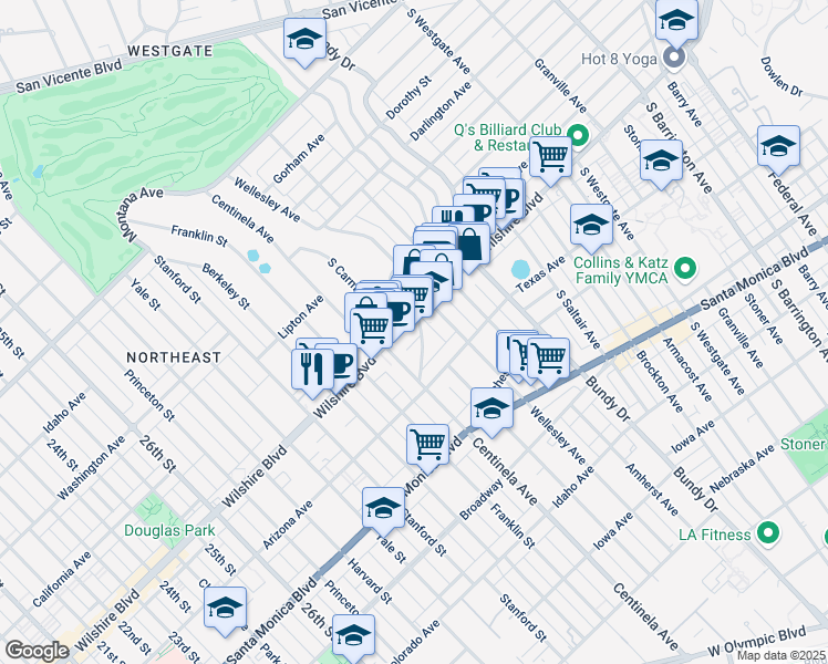 map of restaurants, bars, coffee shops, grocery stores, and more near in Los Angeles
