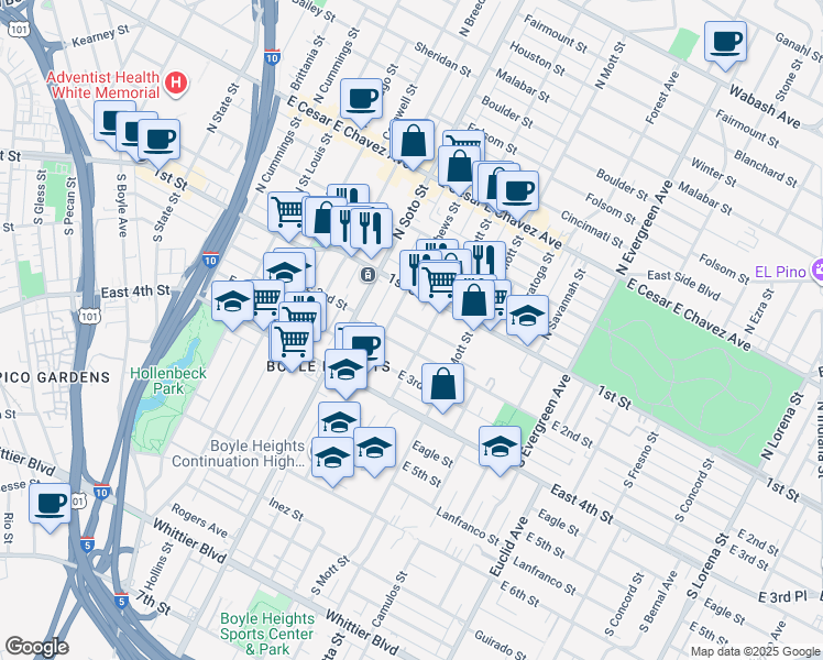 map of restaurants, bars, coffee shops, grocery stores, and more near 2522 Gleason Avenue in Los Angeles