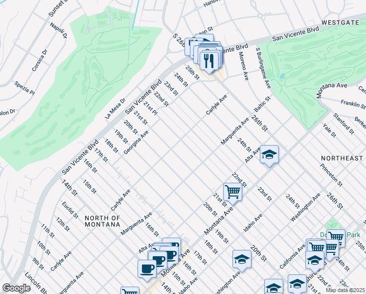 map of restaurants, bars, coffee shops, grocery stores, and more near 416 21st Place in Santa Monica
