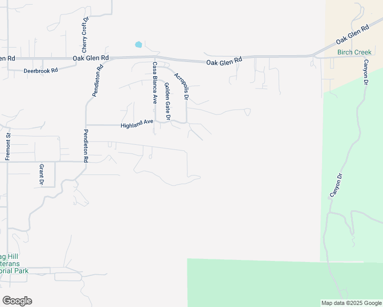 map of restaurants, bars, coffee shops, grocery stores, and more near Acropolis Drive in Yucaipa