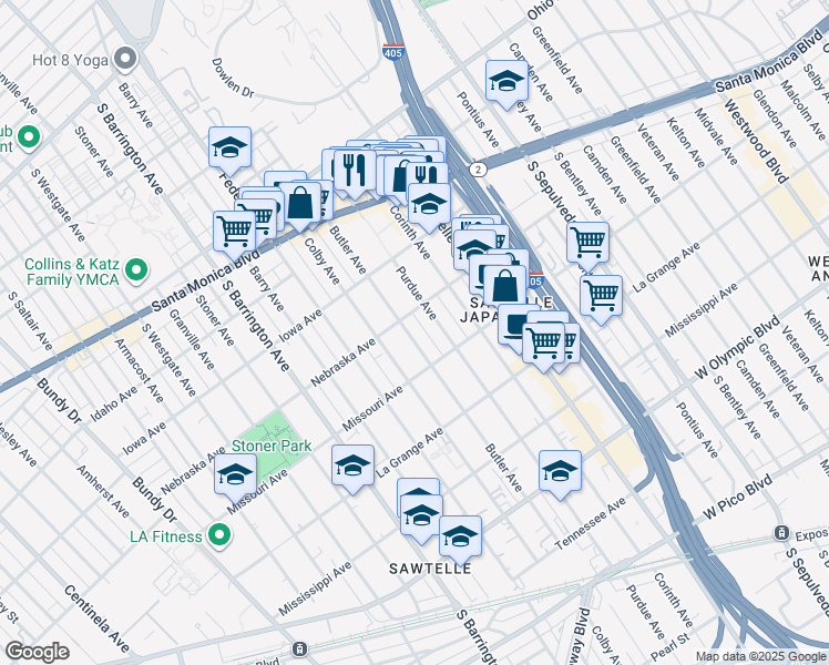 map of restaurants, bars, coffee shops, grocery stores, and more near in Los Angeles County