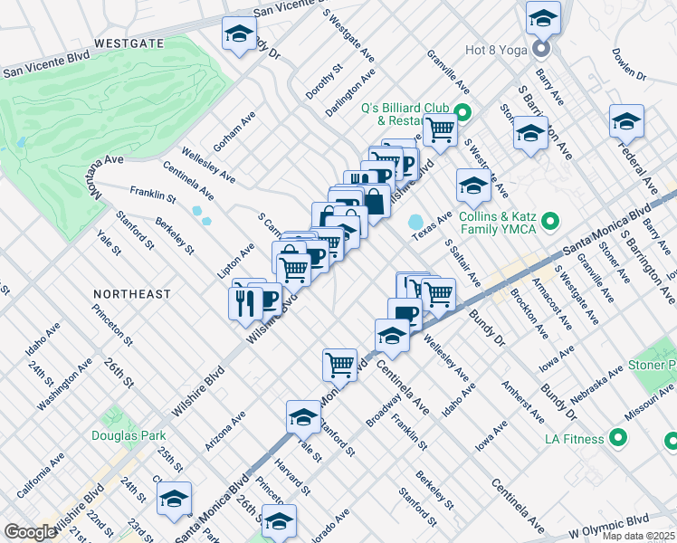 map of restaurants, bars, coffee shops, grocery stores, and more near in Los Angeles County
