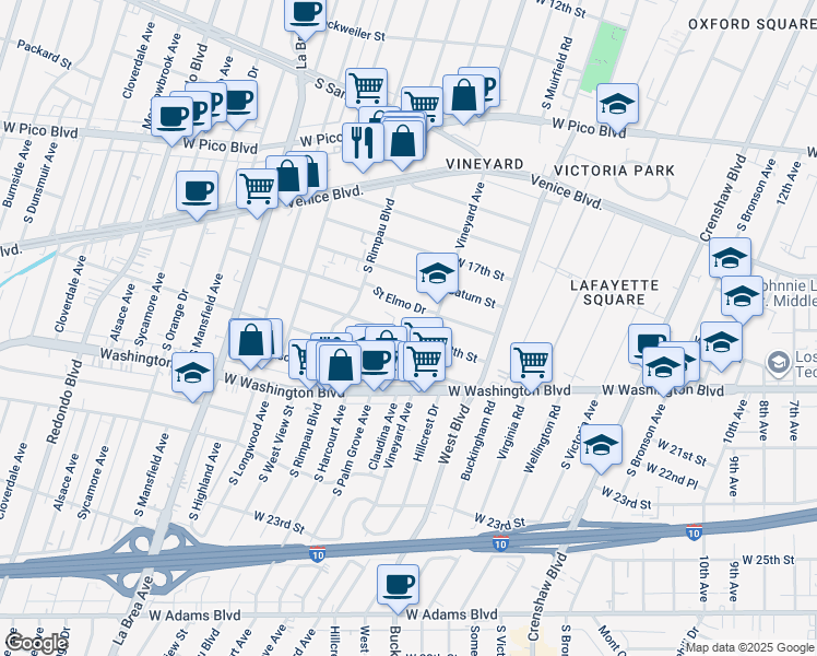 map of restaurants, bars, coffee shops, grocery stores, and more near 4624 Saint Elmo Drive in Los Angeles