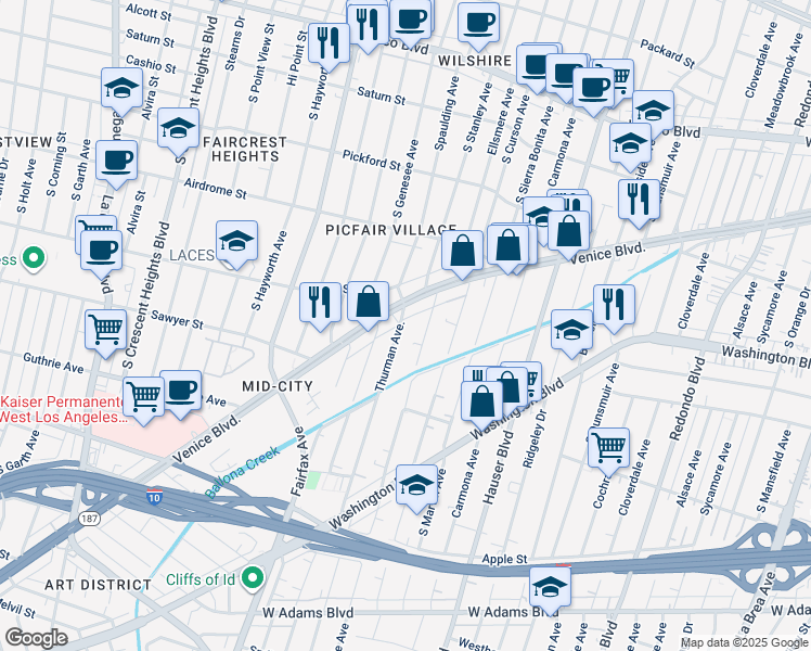 map of restaurants, bars, coffee shops, grocery stores, and more near 5811 Venice Boulevard in Los Angeles