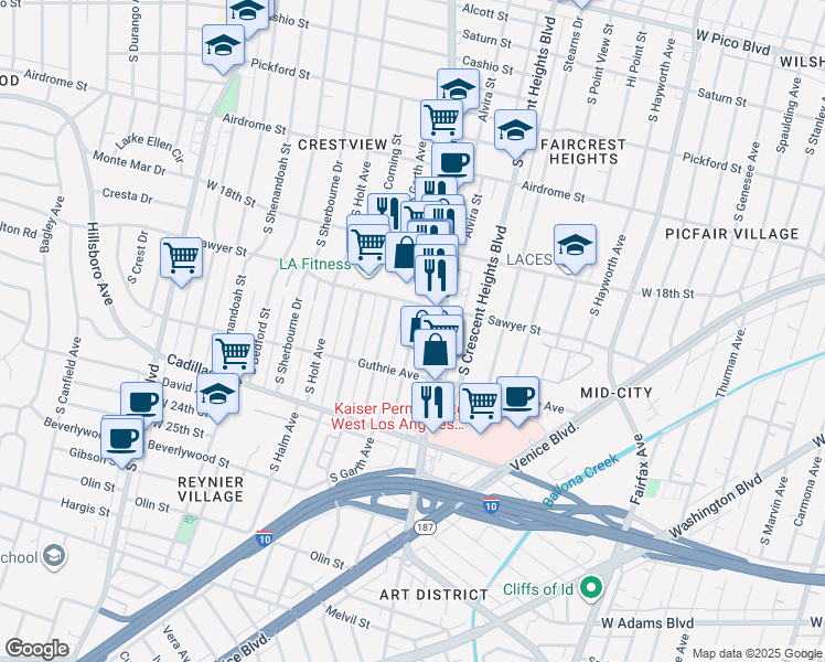 map of restaurants, bars, coffee shops, grocery stores, and more near 1900 Chariton Street in Los Angeles
