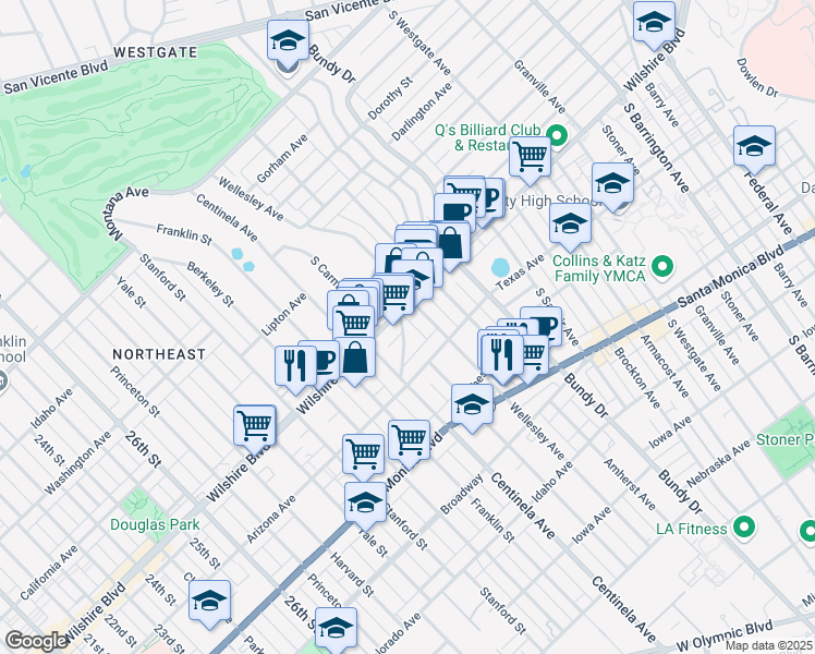 map of restaurants, bars, coffee shops, grocery stores, and more near in Los Angeles