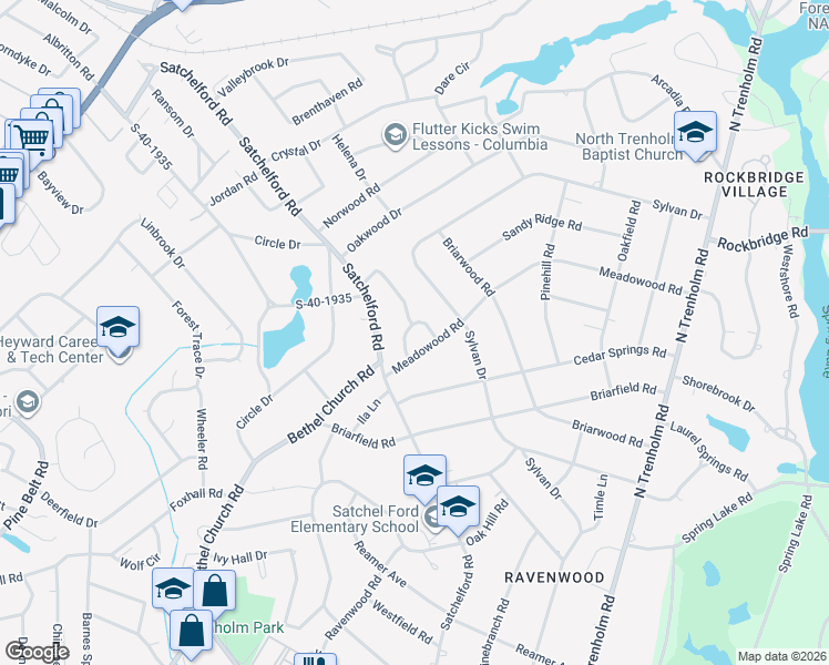 map of restaurants, bars, coffee shops, grocery stores, and more near 40 Peachtree Circle in Columbia