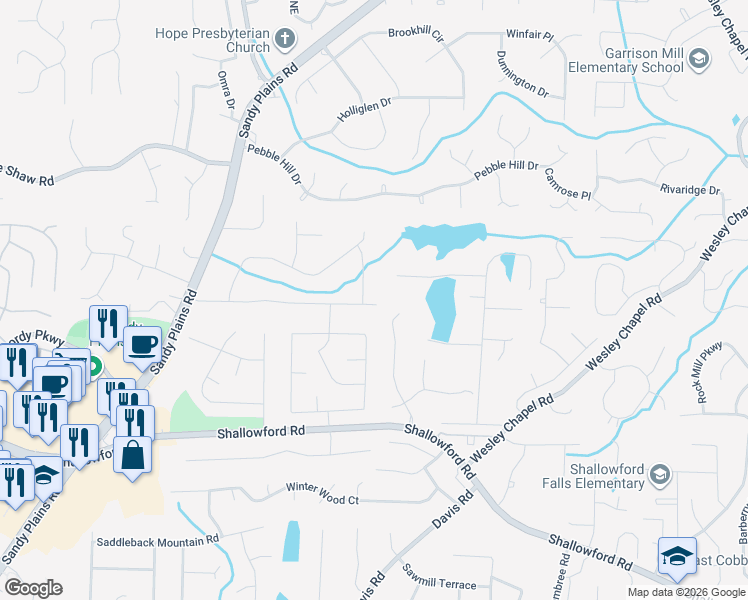 map of restaurants, bars, coffee shops, grocery stores, and more near 3790 Creek Hollow Way in Marietta