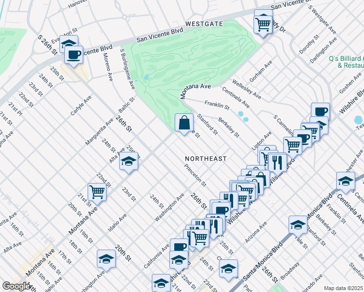map of restaurants, bars, coffee shops, grocery stores, and more near 840 Harvard Street in Santa Monica