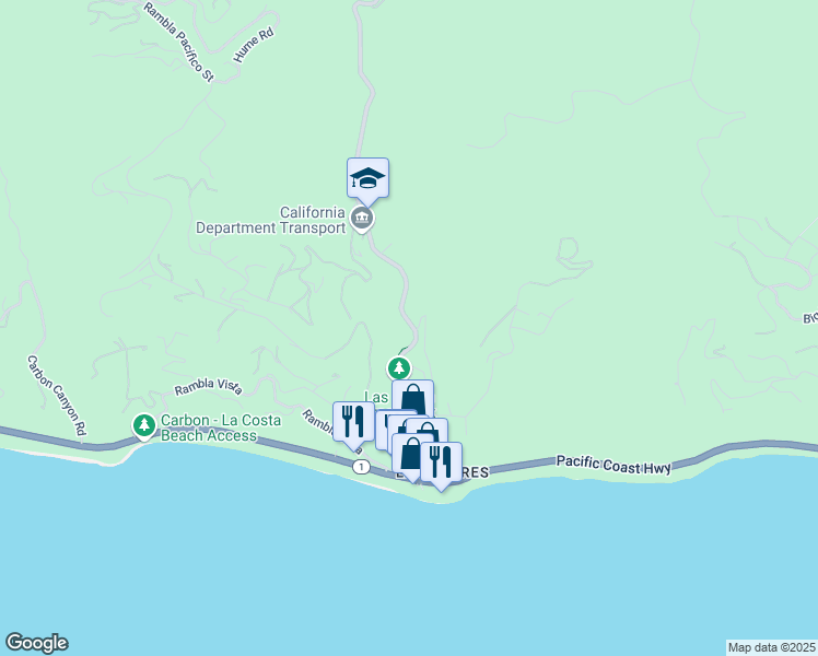 map of restaurants, bars, coffee shops, grocery stores, and more near 3709 Las Flores Canyon Road in Malibu