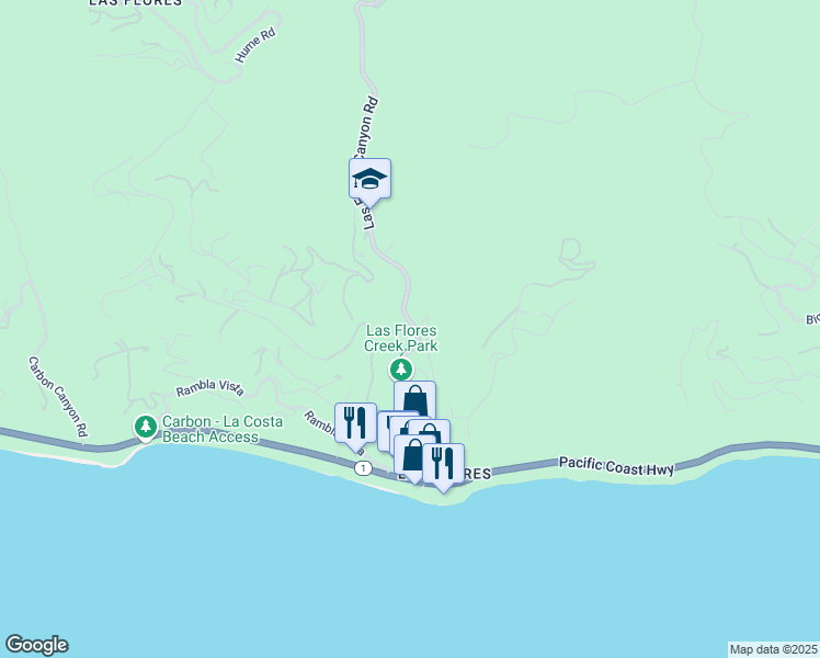 map of restaurants, bars, coffee shops, grocery stores, and more near 3709 Las Flores Canyon Road in Malibu