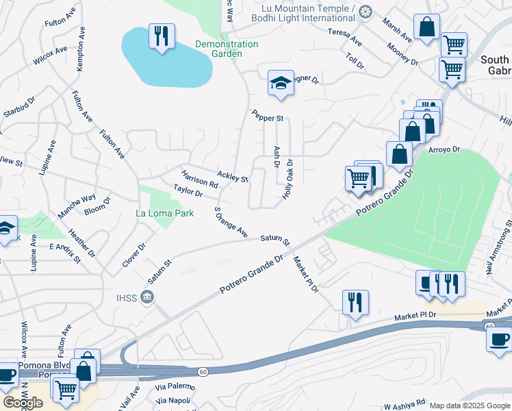 map of restaurants, bars, coffee shops, grocery stores, and more near 1974 Magnolia Drive in Monterey Park
