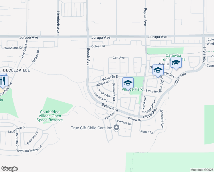 map of restaurants, bars, coffee shops, grocery stores, and more near 11612 Osuma Road in Fontana