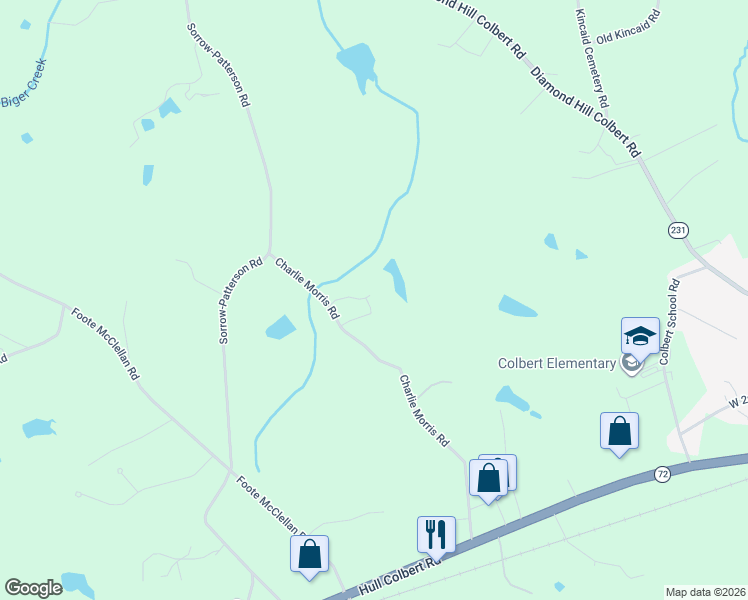 map of restaurants, bars, coffee shops, grocery stores, and more near 766 Charlie Morris Road in Colbert