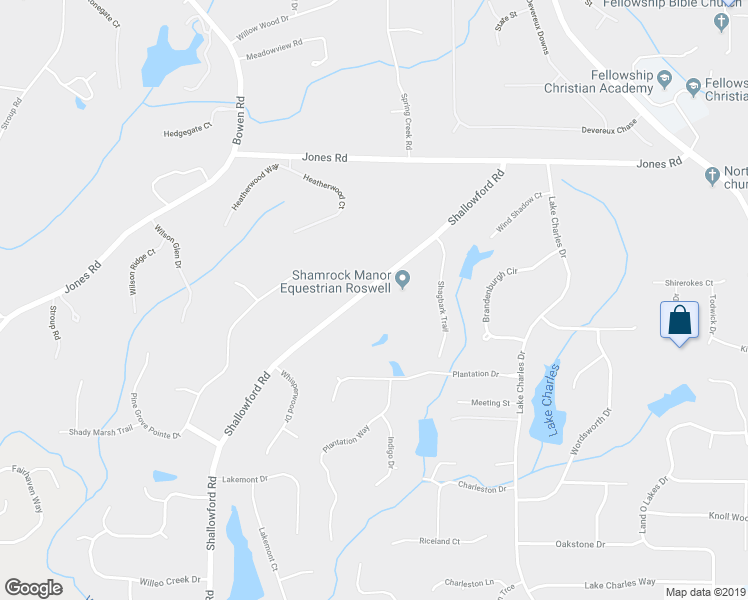 map of restaurants, bars, coffee shops, grocery stores, and more near 10765 Shallowford Road in Roswell