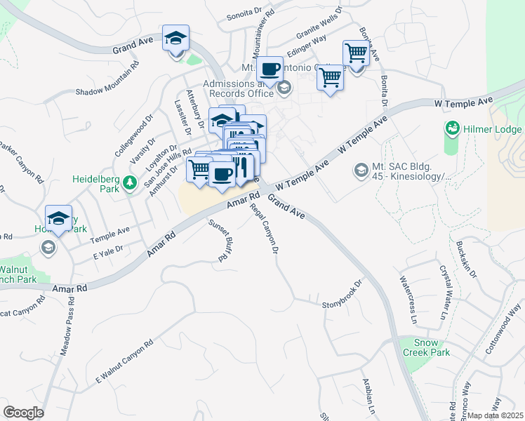 map of restaurants, bars, coffee shops, grocery stores, and more near 1168 Regal Canyon Drive in Walnut