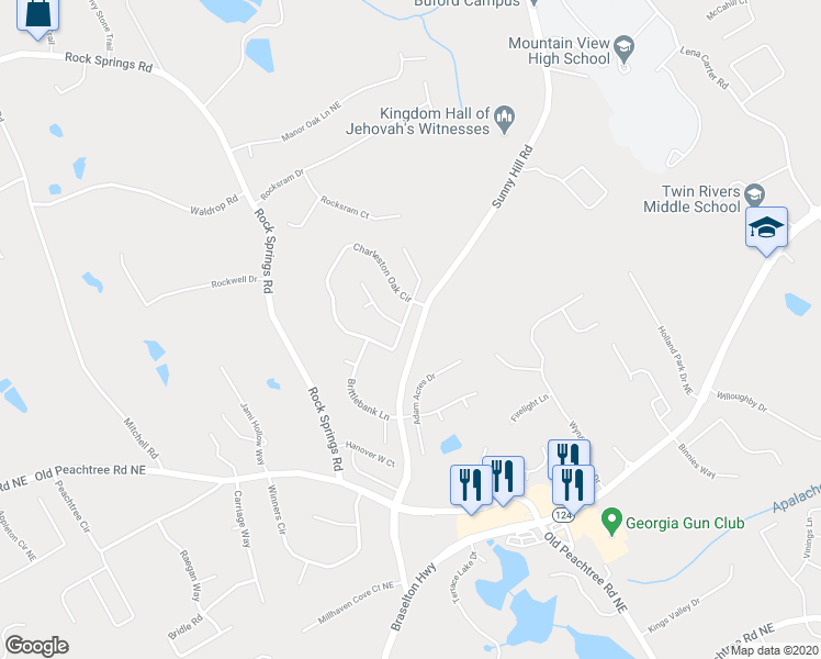 map of restaurants, bars, coffee shops, grocery stores, and more near 2175 Charleston Oak Circle in Lawrenceville